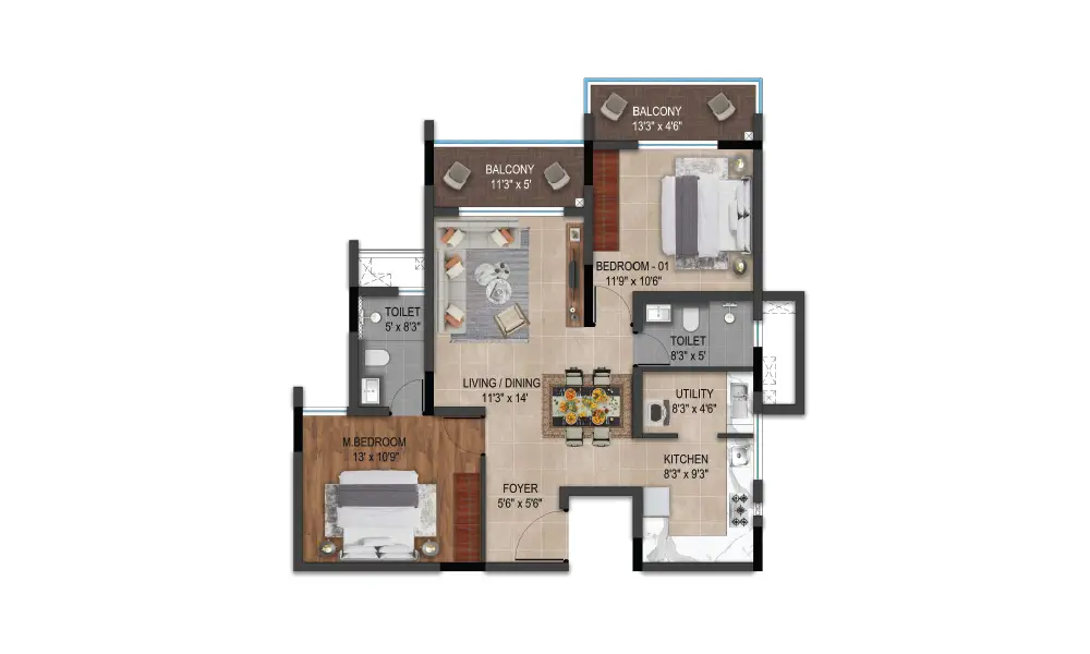 2 BHK Floor Plan