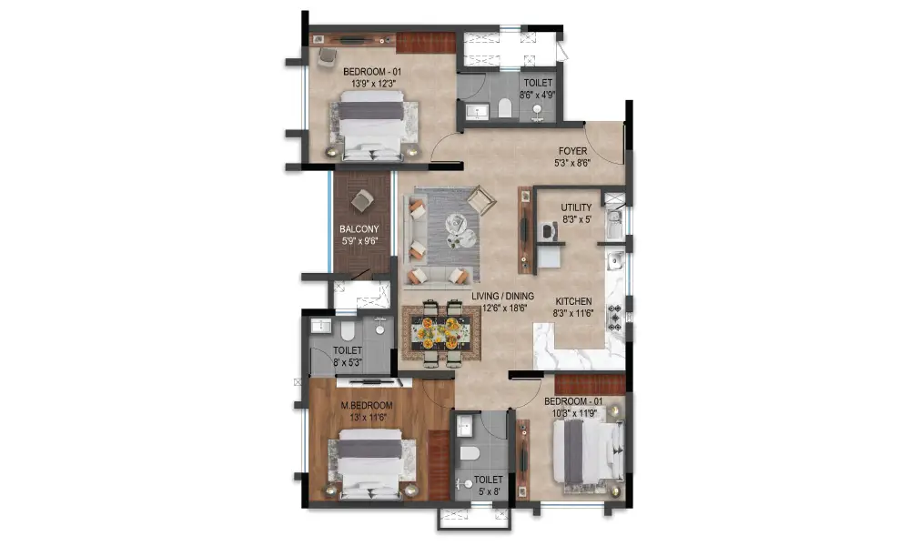 3 BHK Floor Plan